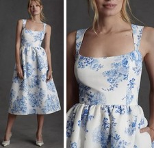 SACHIN + BABI BHLDN Anthropologie BlaineTaffeta Blue Floral Dress Size US 6
