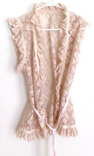 CHORUS LINE Lingerie Taupe/Beige Floral All-Lace 100 Nylon Bed Jacket Small EUC