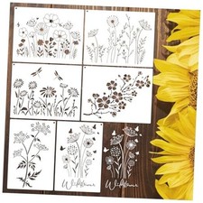 6 Pieces Large Wildflower Stencil for Painting on Wood Reusable Spring Flower