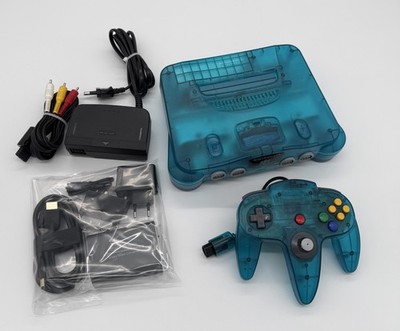Nintendo 64 N64 Spielkonsole Ice Blue Blau Türkis Transparent Zubehörpaket 2 TOP