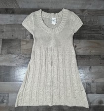 Pink Rose Sweater Dress Juniors Beige Short Sleeve Cable Knit Size M