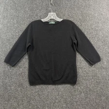 Lauren Ralph Lauren Sweater Women's Petite Small Black 100% Cashmere Crewneck