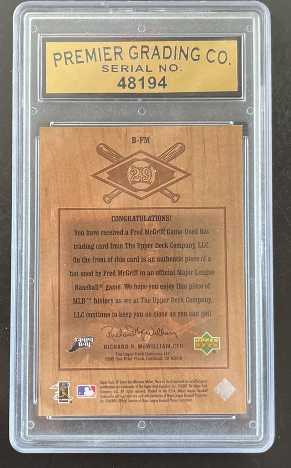 2001 SP Game Bat Milestone #B-FM Fred McGriff Bound for the Hall - Image 2 of 2