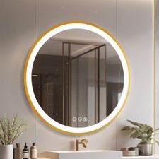 60cm Small Round LED Illuminated Bathroom Mirror with Frame Front Light 3 Colors