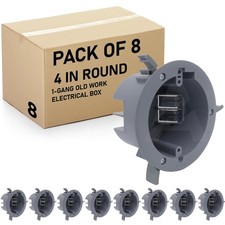 (Pack of 8) 4'' Old Work Round Electrical Box, One-Gang Grey PVC Junction Box