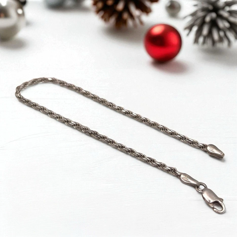 Designer Italian 925 Sterling Silver 2mm Wide Rope Chain Bracelet, 7.5" - Image 4 of 4