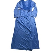 Vintage Gilland Blue Nylon Lace Trim Maxi Nightgown Size Small