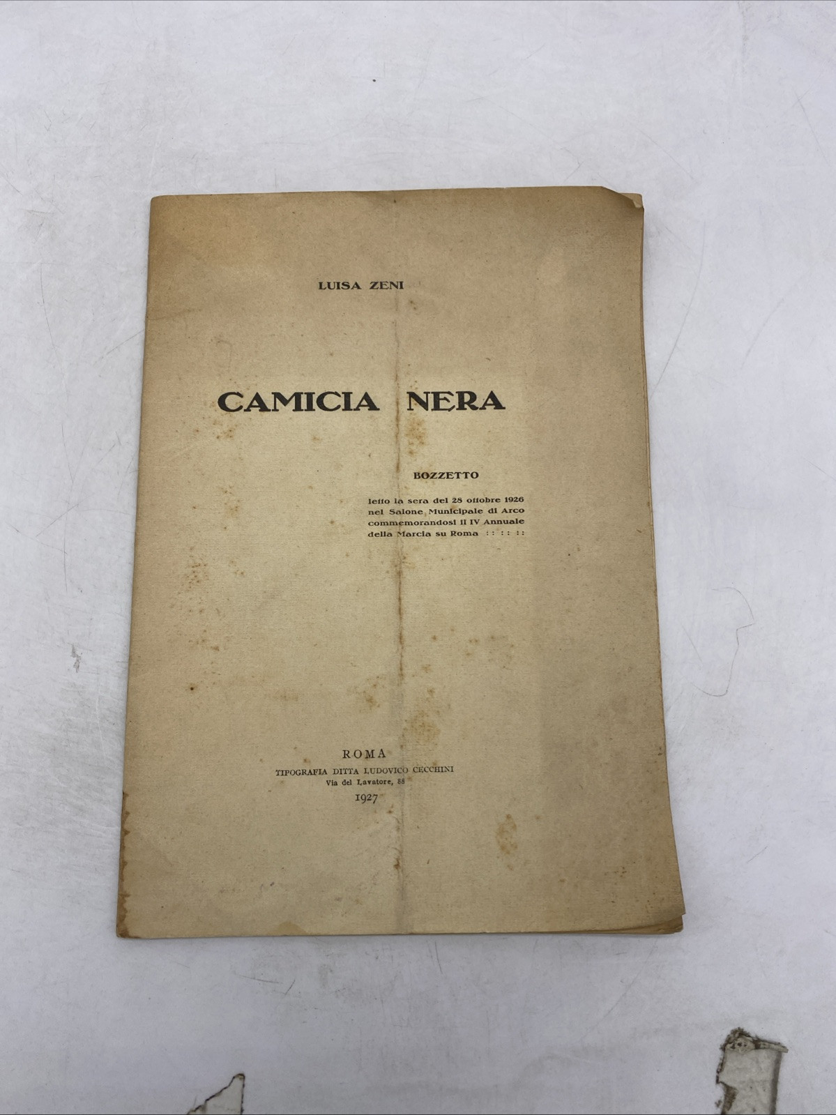 LUISA ZENI - CAMICIA NERA - BOZZETTO - TIPOGR. CECCHINI 1927
