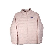 Patagonia Kids Girls Down Sweater Sz L /12 Light Pink Full Zip Puffer Jacket