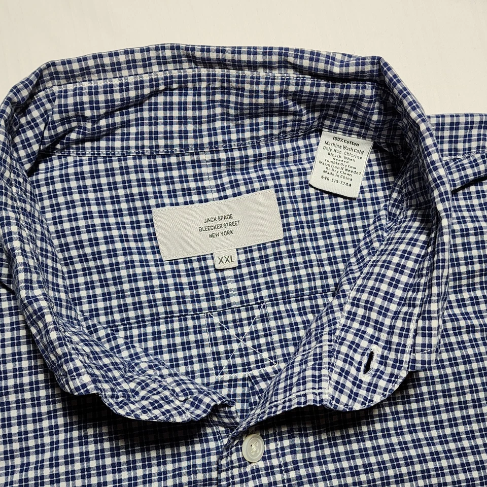 Jack Spade Shirt Mens XXL Blue White Plaid Button Up Long Sleeve 100% Cotton - Image 4 of 4
