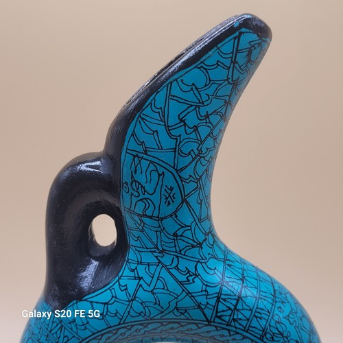 Vintage Turkish Teal Black Hand-painted Hittite Decanter Ethnic Pitcher - Picture 9 of 16