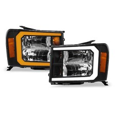 Topline For 2007-2014 Gmc Sierra Switchback Sequential Led Strip Headlights Blk