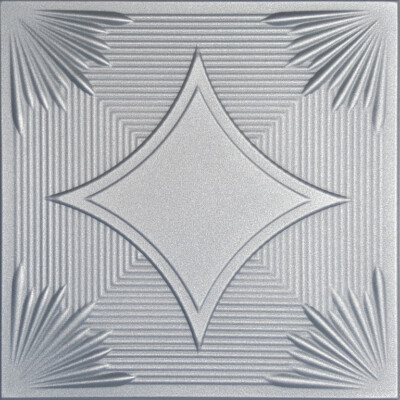 Ceiling Tiles, Glue Up 20'' x 20'', Decorative, Styrofoam, YEREVAN Metalic SILVER