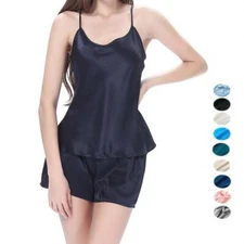 Luxurious 100% Mulberry Silk Women’s Camisole & Shorts Pajama Set Solid Color
