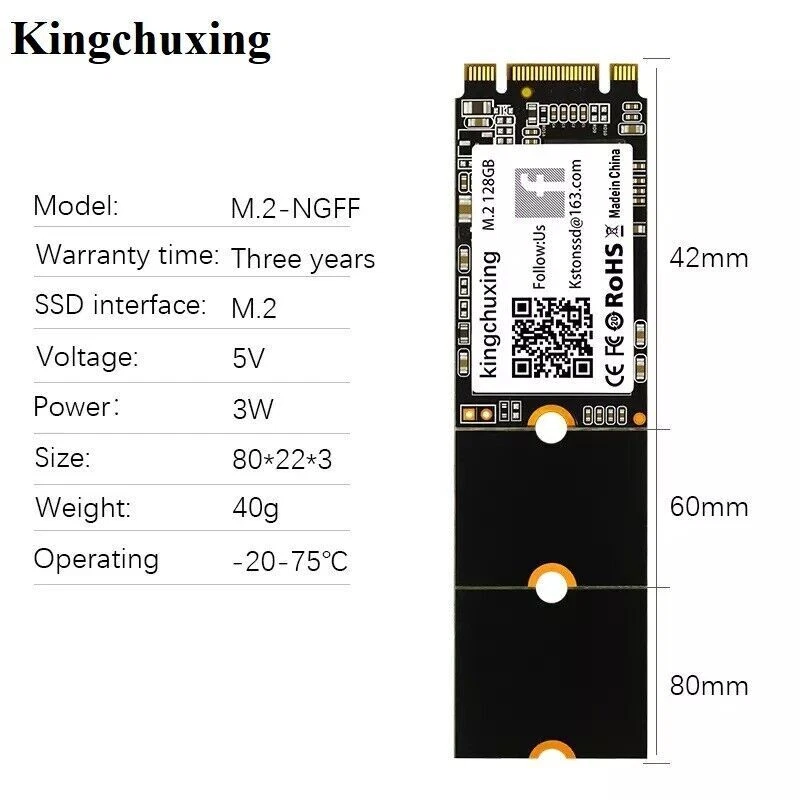 Kingchuxing 128GB 256GB 512GB M.2 NGFF SATA III 2260 2242 2280 SSD PC Laptop UK - Image 2 of 4