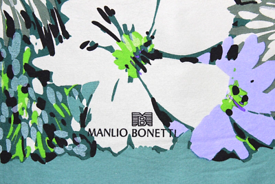 Foulard Vintage En Soie MANILO BONETTI - Motif Floral - Multicolore - Fait Main En Italie - Occasion Très Bon état