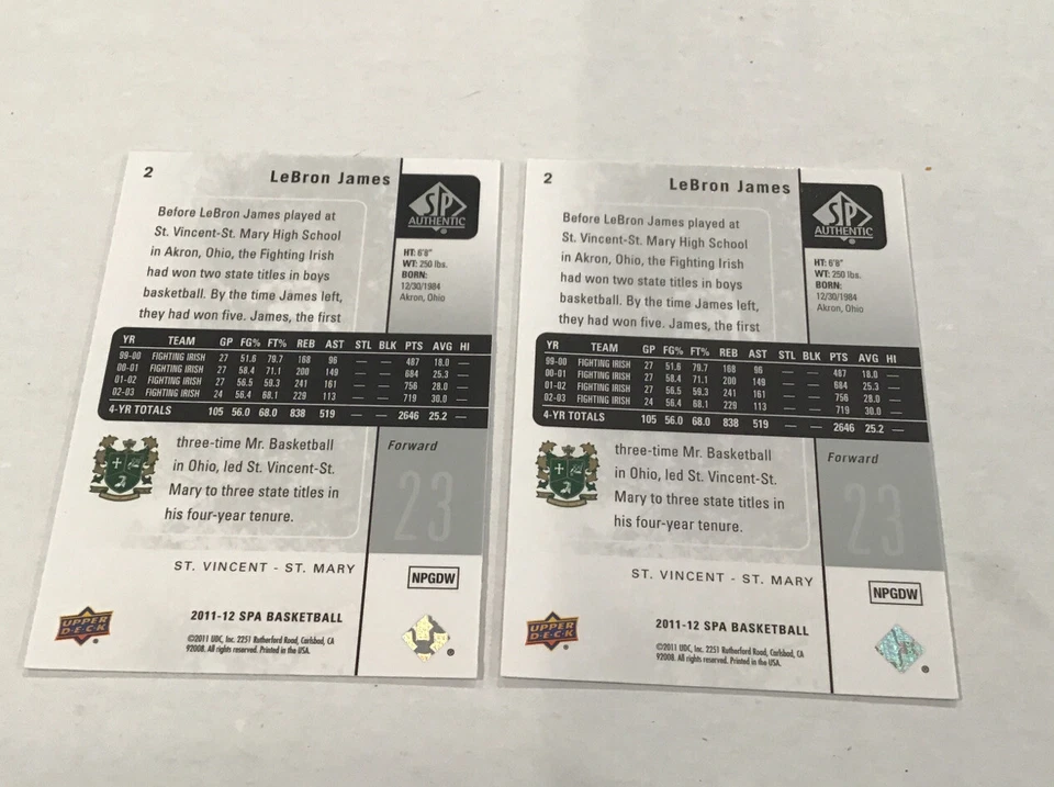 2011-12 Upper Deck SP Authentic Lebron James #2 Gem Mint (2) Card Lot Lakers Hot - Image 3 of 3