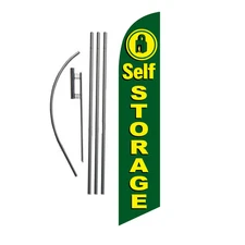 Self Storage (green) 15' Feather Banner Swooper Flag Kit with pole+spike