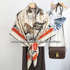 Sallys 70 Cashmere 30 Silk Wrap Scarf Leopard Print 2 Face Shawl 53" Cream