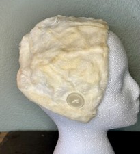 Vintage Faux Fur Baby Cap/Bonnet White With Buttons