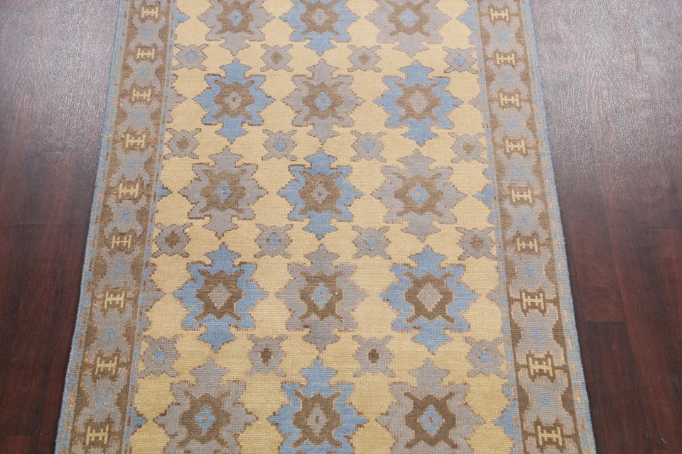 LABOR DAY DEAL Beige/Gray/Blue Floral Indian Oriental Area Rug Hand-Knotted 5x8 - Image 3 of 4