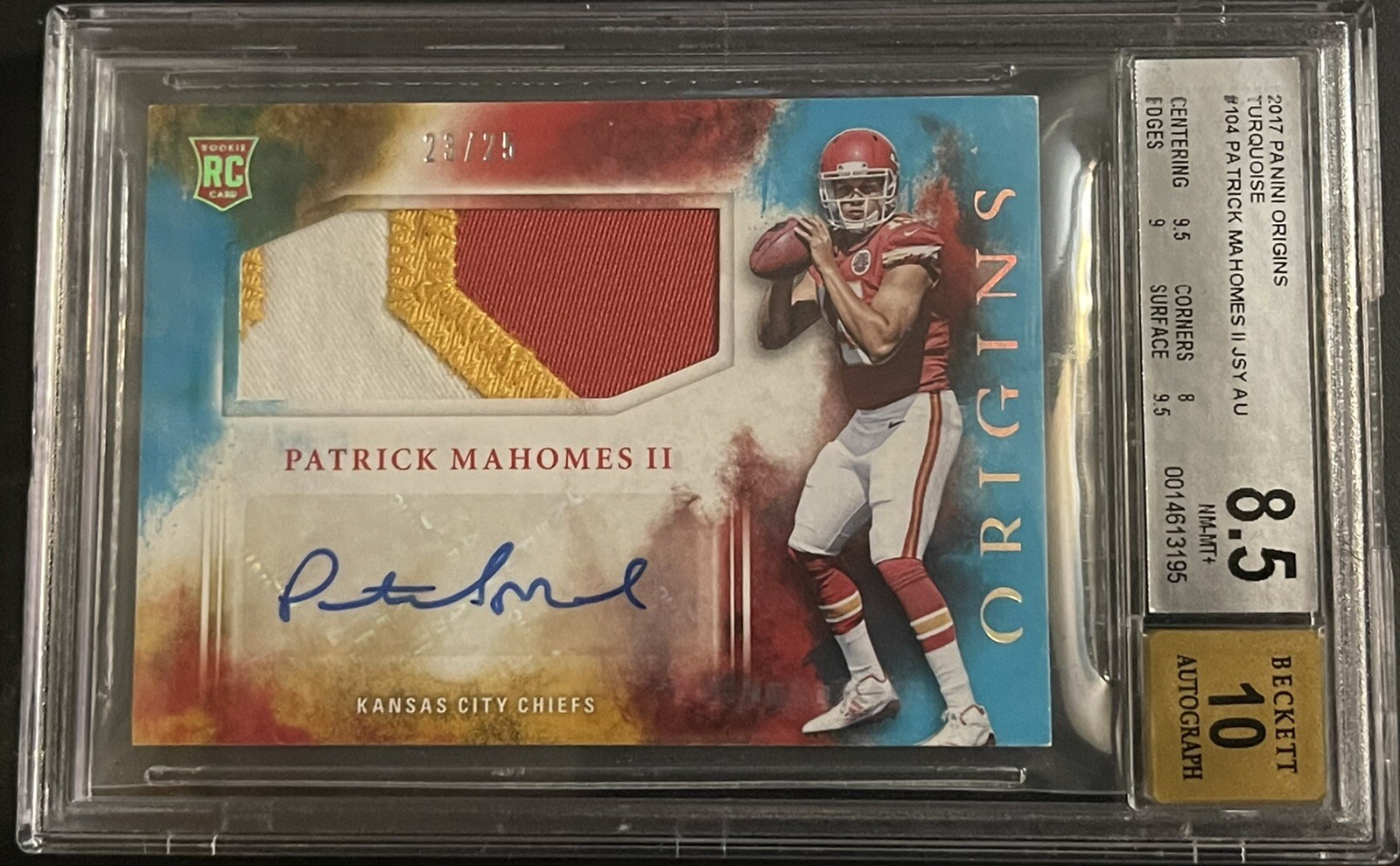Patrick Mahomes 2017 Panini Origins Patch Auto 23/25 Rookie-Turquoise