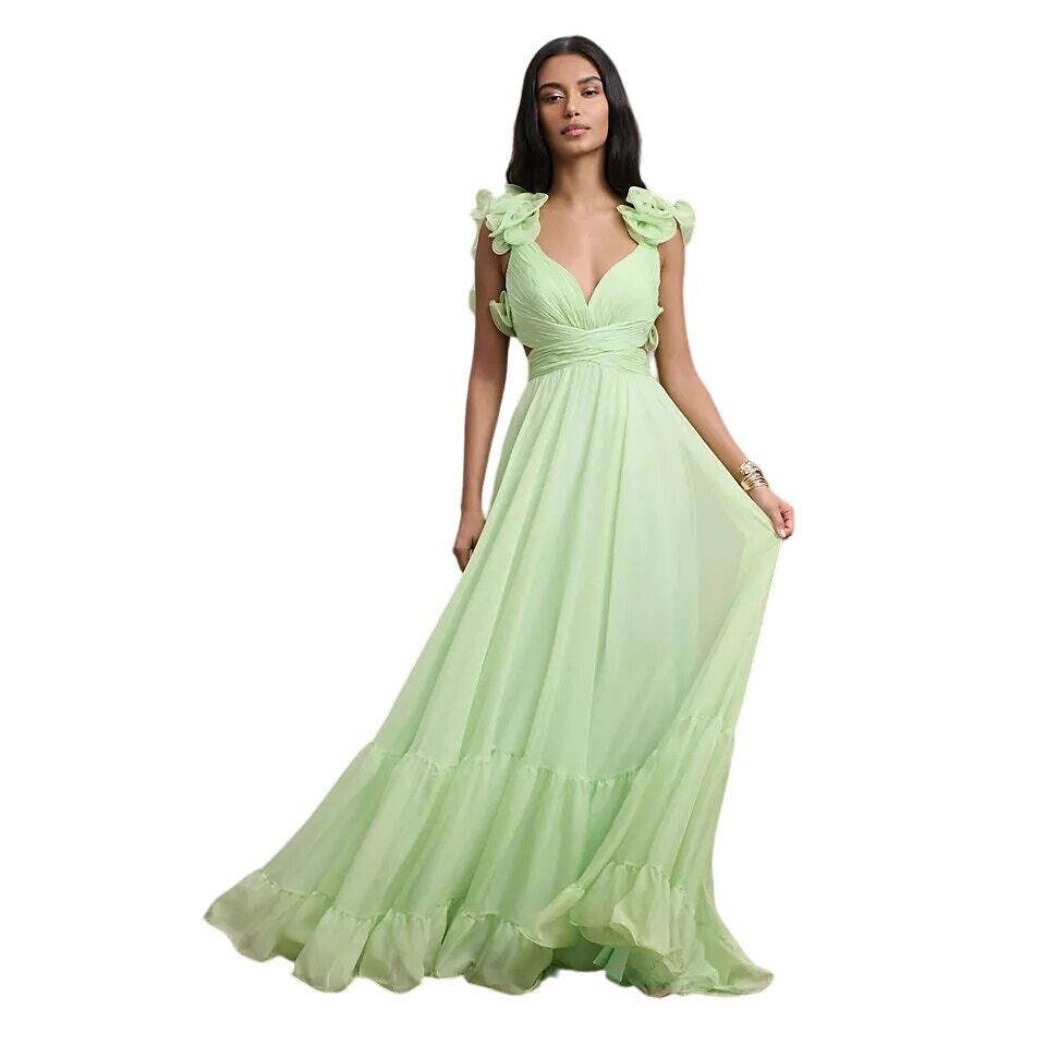 mac duggal indy chiffon dress Mac Duggal Indy Chiffon Gown Maxi Backless Ruffles Pink Size 0 X Small New