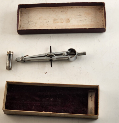 Instrumento brújula y herramienta óptica de dibujo/dibujo con estuche original vintage - Imagen 4 de 7