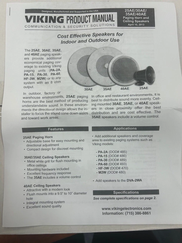 Altavoz de techo Viking Electronics 40AE - Juego de 2 Foto 2 de 4