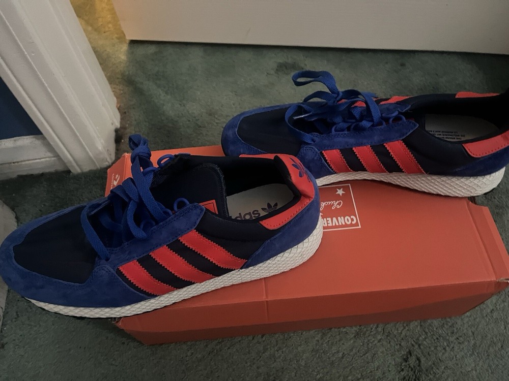 Size 9.5 - adidas Forest Grove Blue Red