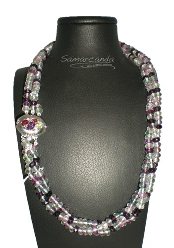Collana Torchon En Quartz Fumé Et Argent 925 - Fermoir Avec Zircons - Made In Italy - Neuf Avec étiquettes