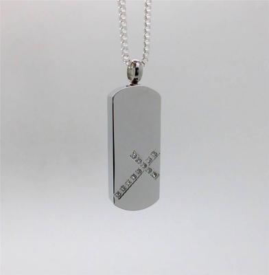 Silver Diamond (cz) Cross Dog Tag Style Keepsake Cremation