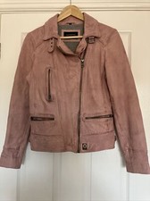 Oakwood Pink Leather Jacket M Zips Buckles Pockets Grey Lining Collar Vgc