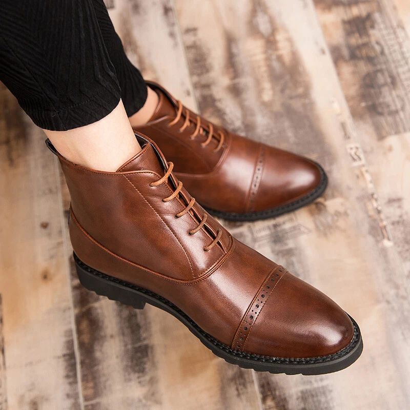 High Top Faux Leather Ankle Boots Mens Lace Up Chic 38 44 Business