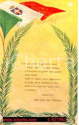 1930 ca BANDIERA ITALIANA Cartolina Giosué CARDUCCI - Foto 1 di 1