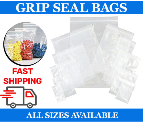GRIP SEAL CLEAR BAGS SELF RESEALABLE MINI POLY PLASTIC BAGGIES ZIP LOCK AllSizes - Picture 1 of 5