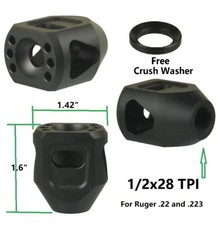 Black 22 223 556 5.7x28 Mini Tanker Linear Muzzle Brake 1/2x28 TPI Crush Washer