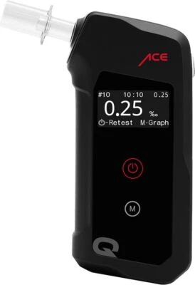 ACE Q Alkoholtester Promilletester Speicher OLED-Display polizeigenau Alkotester