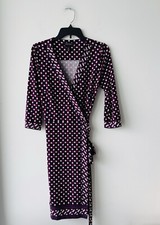 White House Black Market Wrap Dress Burgundy Geometric Stretch Women 4 Office