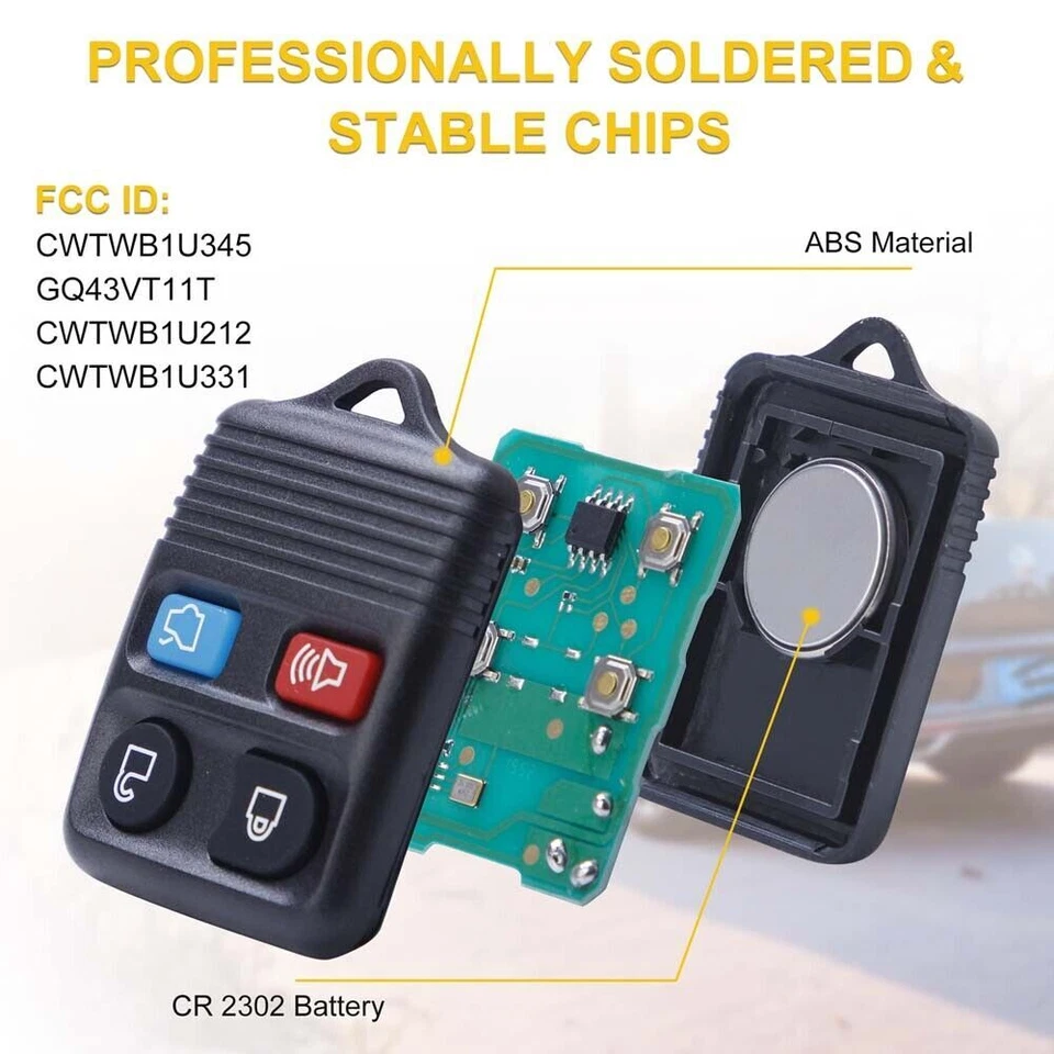 2x Chaveiro com Controle Remoto de Carro para 2000 2001 2002 2003 2004 2005 2006 Ford Crown Victoria - Imagem 4 de 4