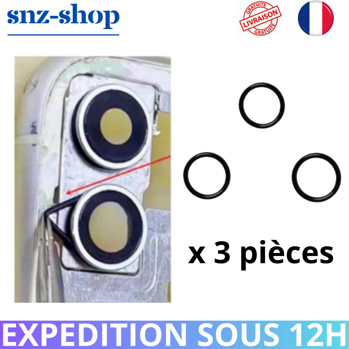 Anneau joint d'étanchéité caoutchouc camera arrière iPhone X XS XSM 11 12 13 14