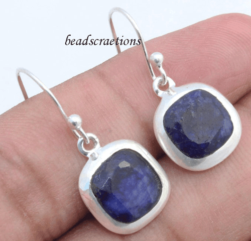Natural Blue Sapphire Gemstone 925 Sterling Silver Dangle Earrings Christmas  - Picture 1 of 7