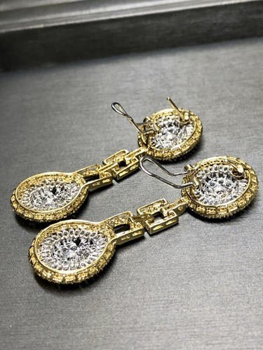 Estate 18K Baguette Round Diamond Articulating Drop Omega Back Earrings 9.30cttw - Picture 7 of 8