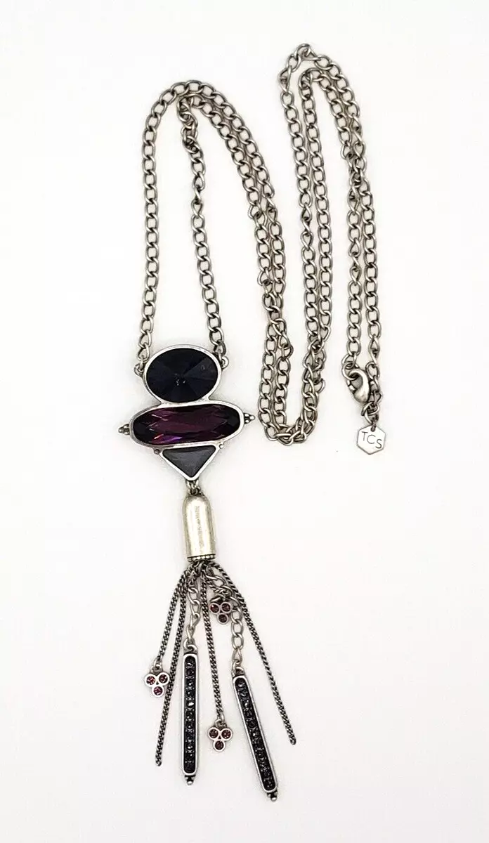 TCS Touchstone Crystal By Swarovski Silver Tone Cascade Tassel Necklace