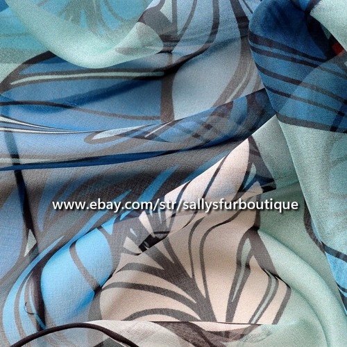 Sallys Mulberry Silk Chiffon Wrap Square Scarf Shawl Leave Print Hand Rolled 41" - Picture 9 of 11