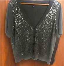 Talbots Women's Short Sleeve Shirt  Olive Green Silver Beads. Size 1XP Top. 