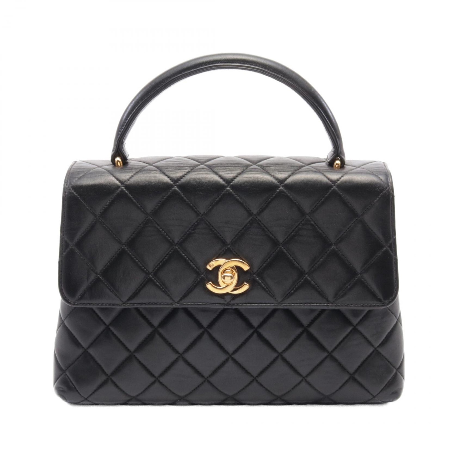 CHANEL Black Lambskin Matelasse Top Handle Handbag Pre-Owned for Women