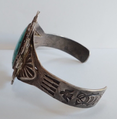 VINTAGE LARGE WRIST FRED HARVEY ERA NAVAJO INDIAN SILVER TURQUOISE