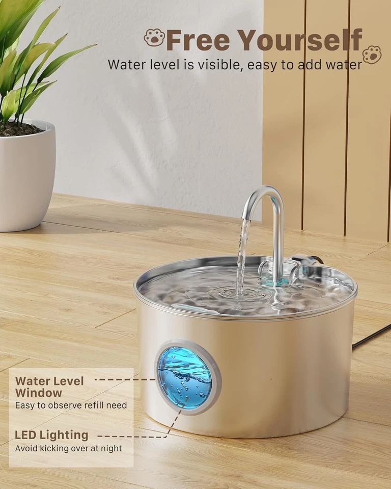 Fuente de agua para gatos 108 oz/3,2 L de acero inoxidable, dispensador automático de agua para mascotas Foto 4 de 4