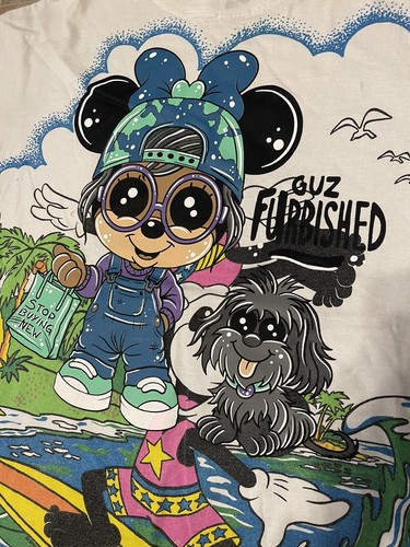 GuzFurbished X Vintage Disney Mickey & Minnie Surf AOP blastover TINY HOUSE Tee - Picture 4 of 12